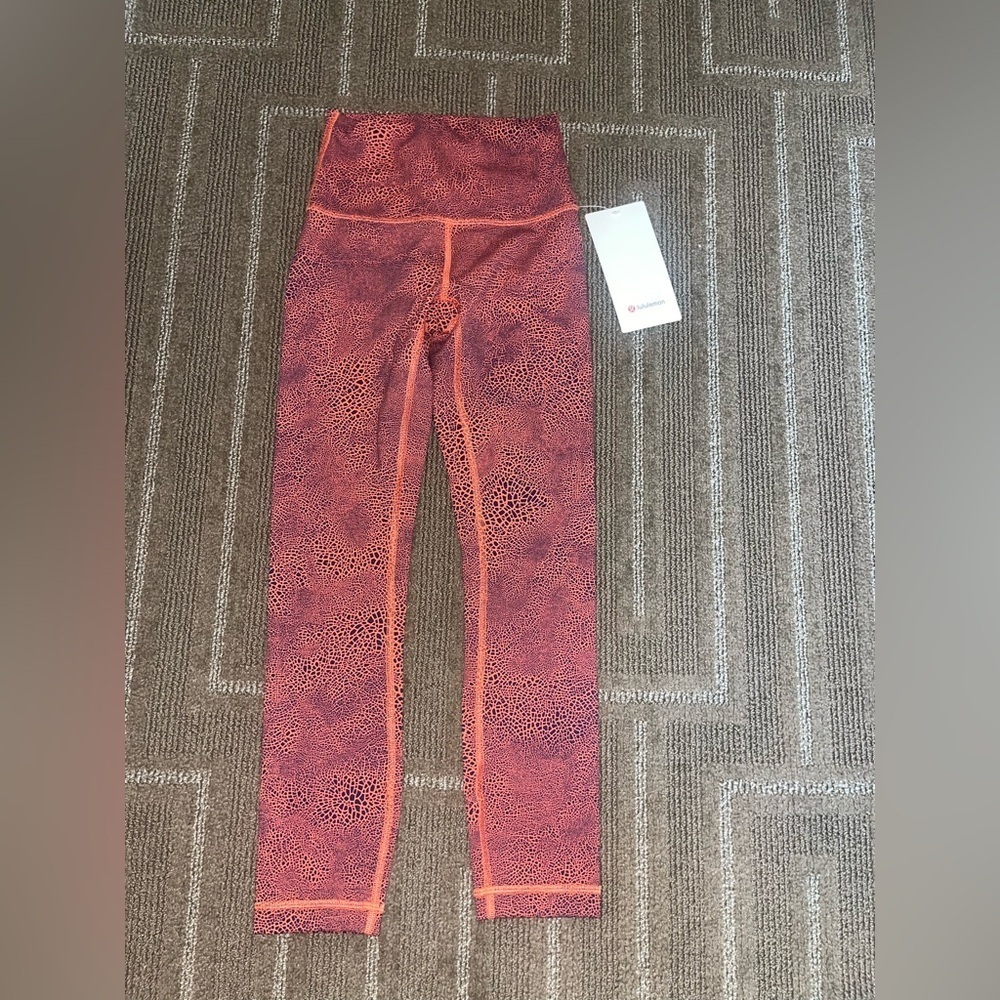 NWT Lululemon Wunder Train HR Crop 23" Size 2 Crackle Glaze Orange Larkspur